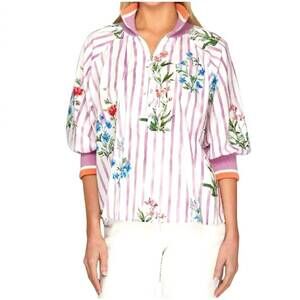 NEW STYLE USA printed half zip top in violet multi